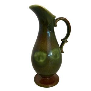 Vintage Northern Pottery Chapleau Canada MCM Green Dripware Handled Ewer